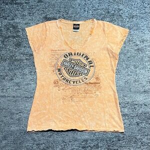 Harley Davidson Top Womens XL Orange 2014 Biker Motorcycle Logo Shirt